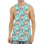 Cartoon Cow And Daisy Flower Print Men's Muscle Tank Top