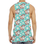 Cartoon Cow And Daisy Flower Print Men's Muscle Tank Top