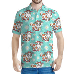 Cartoon Cow And Daisy Flower Print Men's Polo Shirt