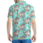 Cartoon Cow And Daisy Flower Print Men's Polo Shirt