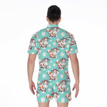 Cartoon Cow And Daisy Flower Print Men's Rompers