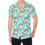 Cartoon Cow And Daisy Flower Print Men's Shirt