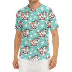 Cartoon Cow And Daisy Flower Print Men's Short Sleeve Rash Guard
