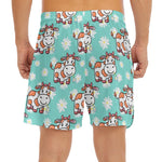 Cartoon Cow And Daisy Flower Print Men's Split Running Shorts