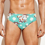 Cartoon Cow And Daisy Flower Print Men's Swim Briefs