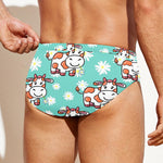 Cartoon Cow And Daisy Flower Print Men's Swim Briefs