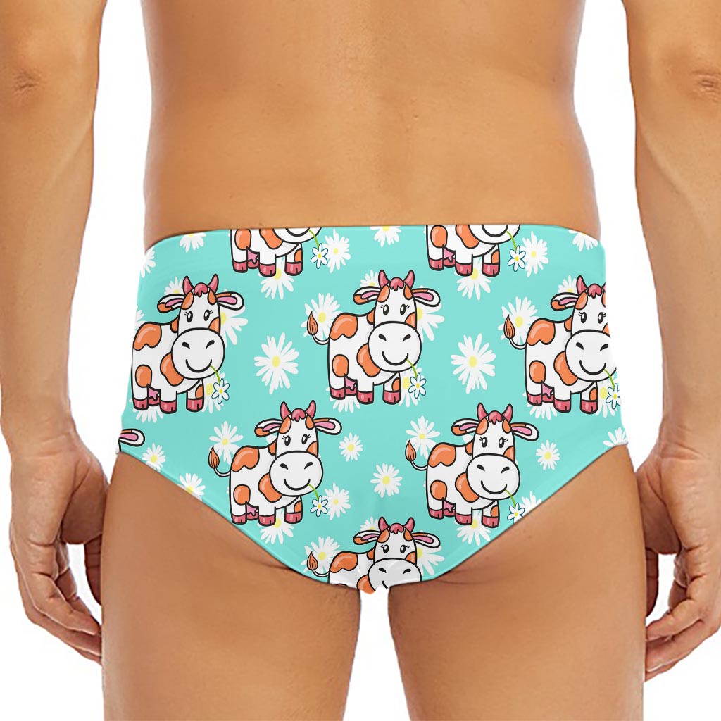 Cartoon Cow And Daisy Flower Print Men's Triangle Swim Briefs