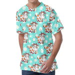 Cartoon Cow And Daisy Flower Print Men's Velvet T-Shirt