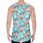 Cartoon Cow And Daisy Flower Print Men's Velvet Tank Top