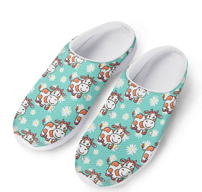Cartoon Cow And Daisy Flower Print Mesh Casual Shoes