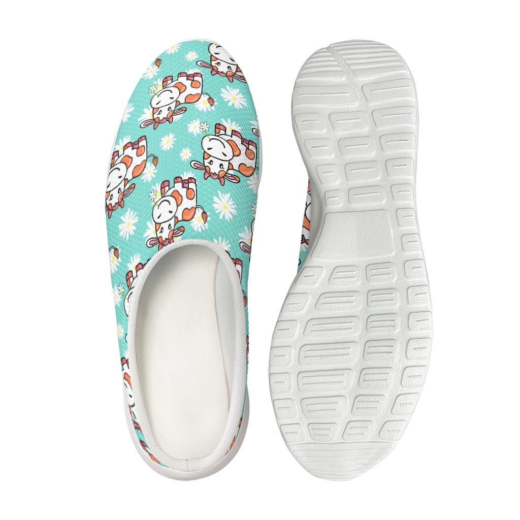 Cartoon Cow And Daisy Flower Print Mesh Casual Shoes