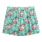 Cartoon Cow And Daisy Flower Print Mesh Shorts