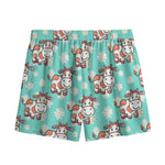 Cartoon Cow And Daisy Flower Print Mesh Shorts