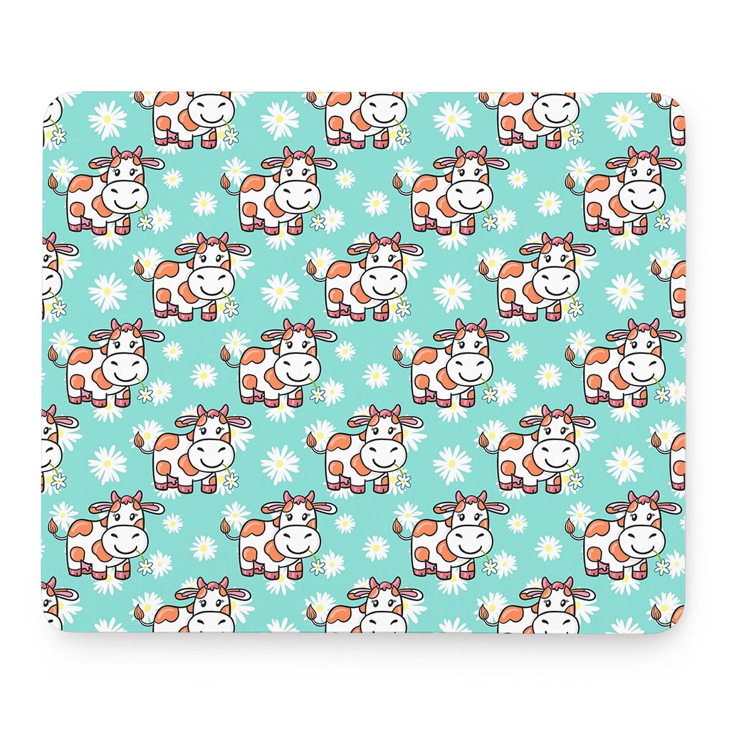 Cartoon Cow And Daisy Flower Print Mouse Pad