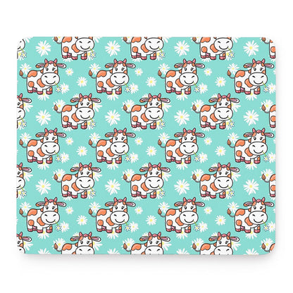 Cartoon Cow And Daisy Flower Print Mouse Pad