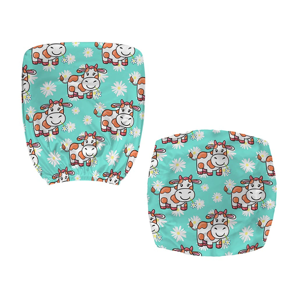 Cartoon Cow And Daisy Flower Print Office Chair Cover
