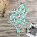 Cartoon Cow And Daisy Flower Print One Shoulder Bodysuit