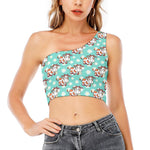 Cartoon Cow And Daisy Flower Print One Shoulder Crop Top