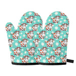 Cartoon Cow And Daisy Flower Print Oven Mitts