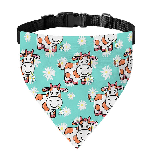 Cartoon Cow And Daisy Flower Print Over The Collar Dog Bandana