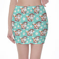 Cartoon Cow And Daisy Flower Print Pencil Mini Skirt