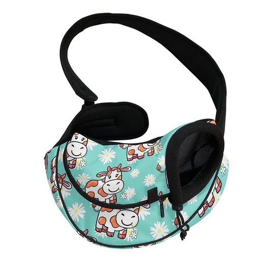 Cartoon Cow And Daisy Flower Print Pet Sling Carrier