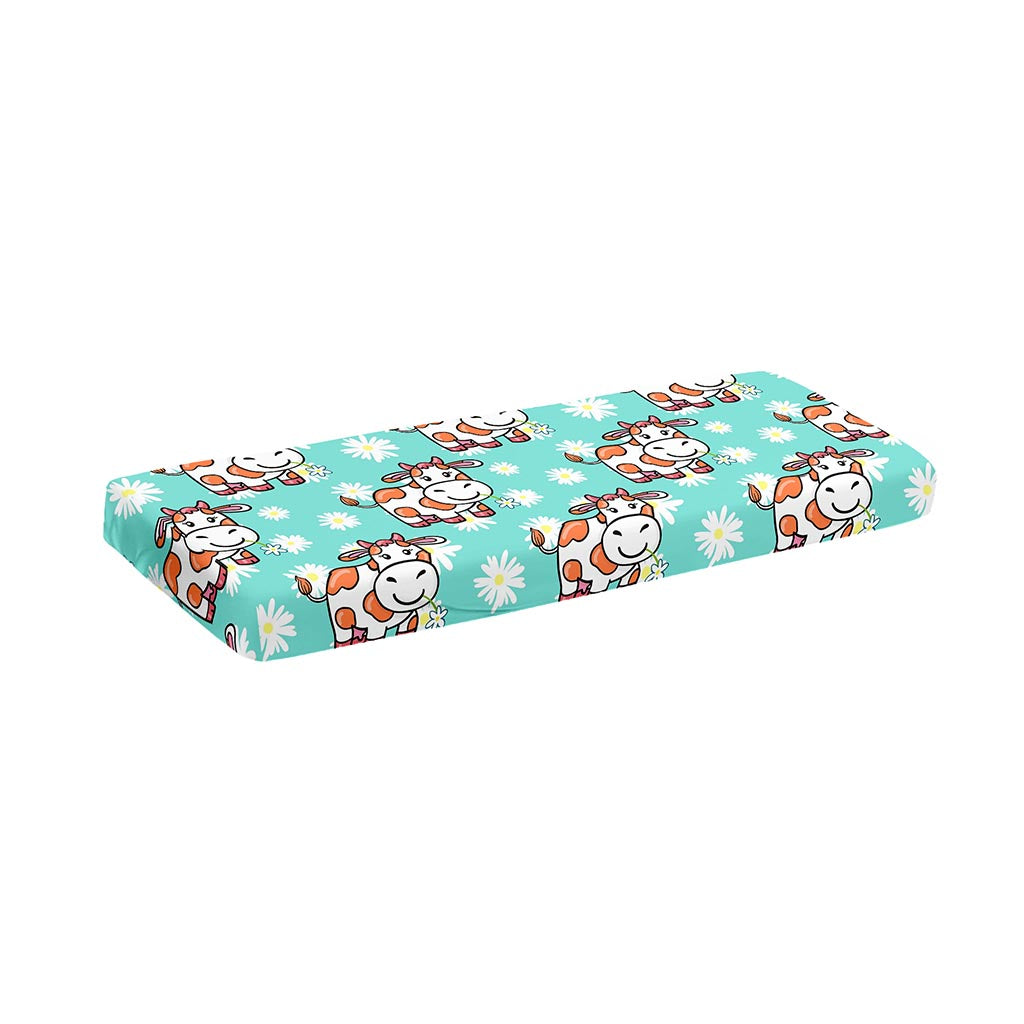 Cartoon Cow And Daisy Flower Print Piano Keyboard Cover