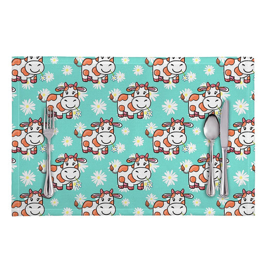 Cartoon Cow And Daisy Flower Print Placemat