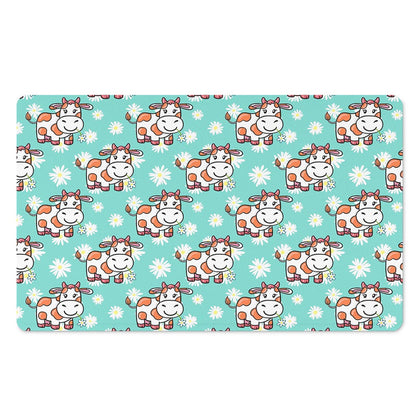 Cartoon Cow And Daisy Flower Print Polyester Doormat