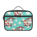 Cartoon Cow And Daisy Flower Print Portable Lunch Bag