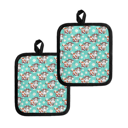 Cartoon Cow And Daisy Flower Print Pot Holders