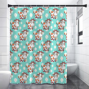 Cartoon Cow And Daisy Flower Print Premium Shower Curtain