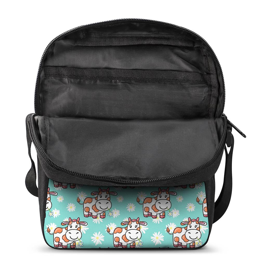 Cartoon Cow And Daisy Flower Print Rectangular Crossbody Bag