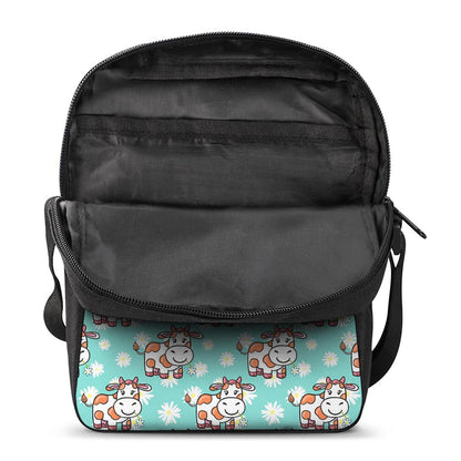 Cartoon Cow And Daisy Flower Print Rectangular Crossbody Bag