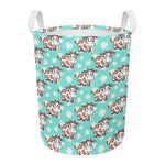 Cartoon Cow And Daisy Flower Print Round Laundry Basket