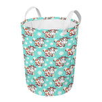 Cartoon Cow And Daisy Flower Print Round Laundry Basket