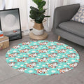 Cartoon Cow And Daisy Flower Print Round Rug