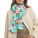 Cartoon Cow And Daisy Flower Print Scarf