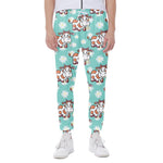 Cartoon Cow And Daisy Flower Print Scuba Joggers