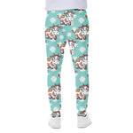 Cartoon Cow And Daisy Flower Print Scuba Joggers