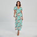 Cartoon Cow And Daisy Flower Print Short Sleeve Maxi Dress