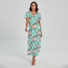 Cartoon Cow And Daisy Flower Print Short Sleeve Maxi Dress