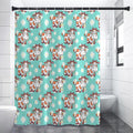Cartoon Cow And Daisy Flower Print Shower Curtain