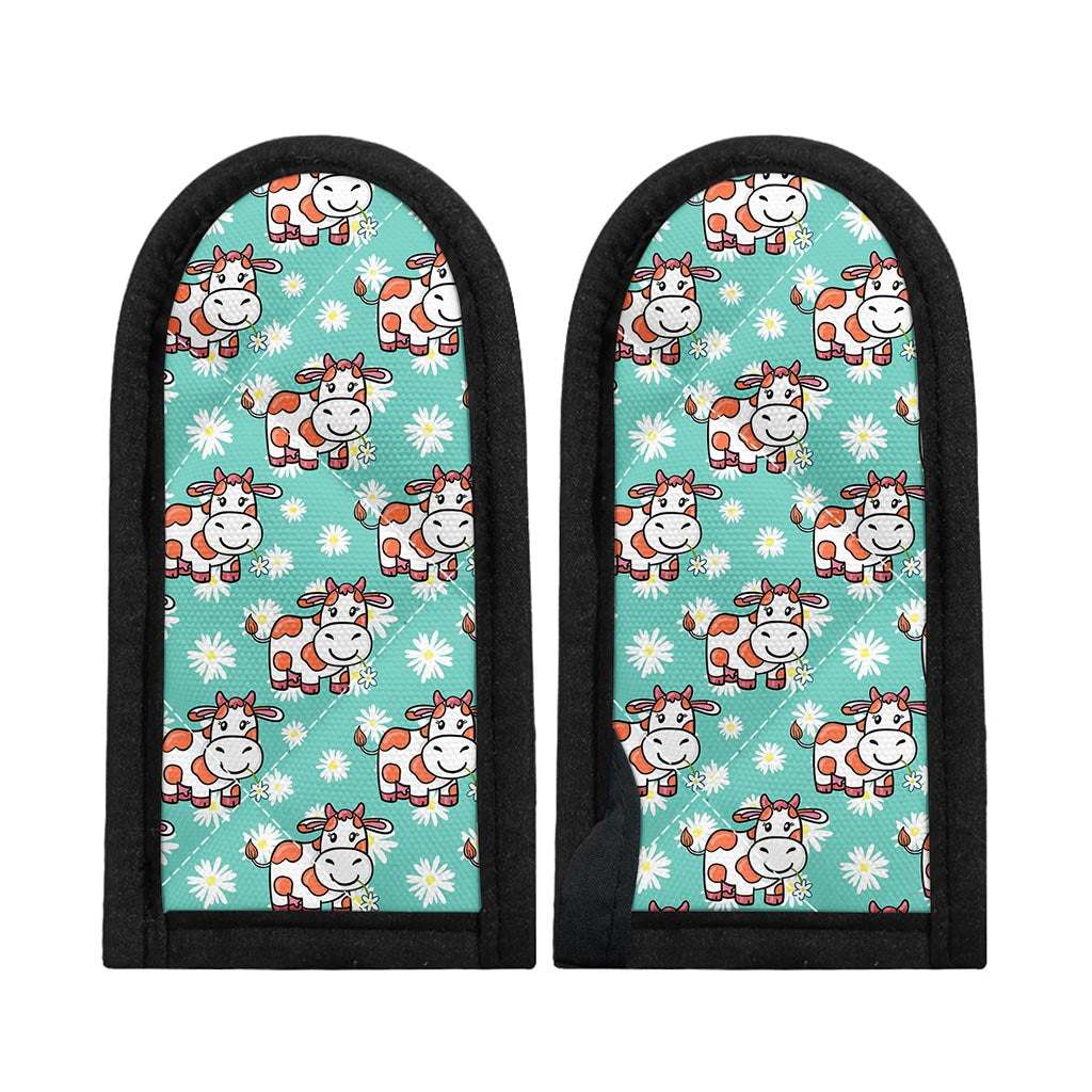Cartoon Cow And Daisy Flower Print Skillet Handle Cover