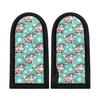 Cartoon Cow And Daisy Flower Print Skillet Handle Cover