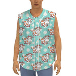 Cartoon Cow And Daisy Flower Print Sleeveless Baseball Jersey