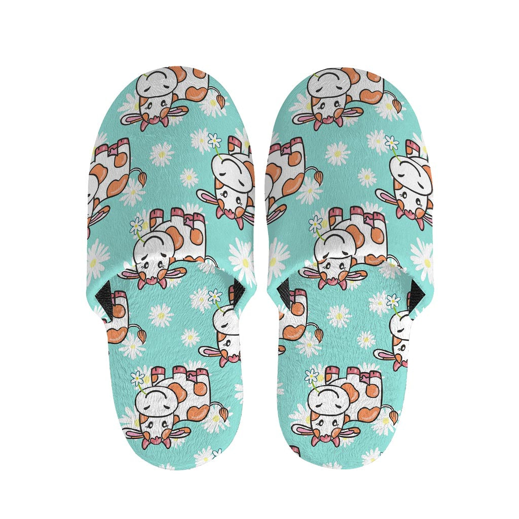 Cartoon Cow And Daisy Flower Print Slippers