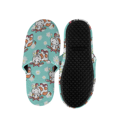 Cartoon Cow And Daisy Flower Print Slippers