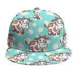 Cartoon Cow And Daisy Flower Print Snapback Cap
