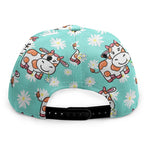 Cartoon Cow And Daisy Flower Print Snapback Cap